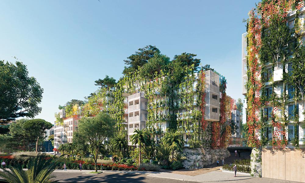 Eine Mischung aus Repliken von Nachbarbauten, begrünten und steinernen Fassaden soll das Quartier du Ray in den Kontext von Nizza integrieren.