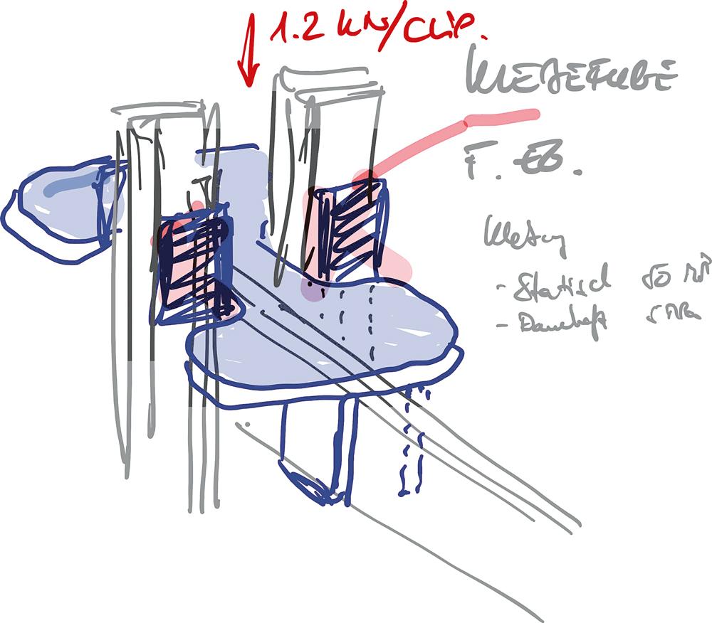 Entwicklung des Seilclips: Vorbild für den neuen Knotenclip (hier zu sehen) war die Klemme für das 1993 gebaute Kempinski-Hotel in München.