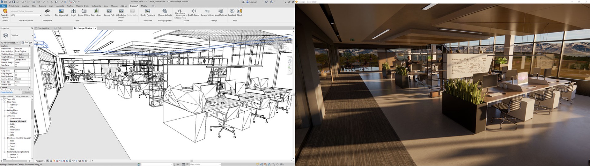 Jede Änderung in der CAD-Software ist sofort in Enscape sichtbar.