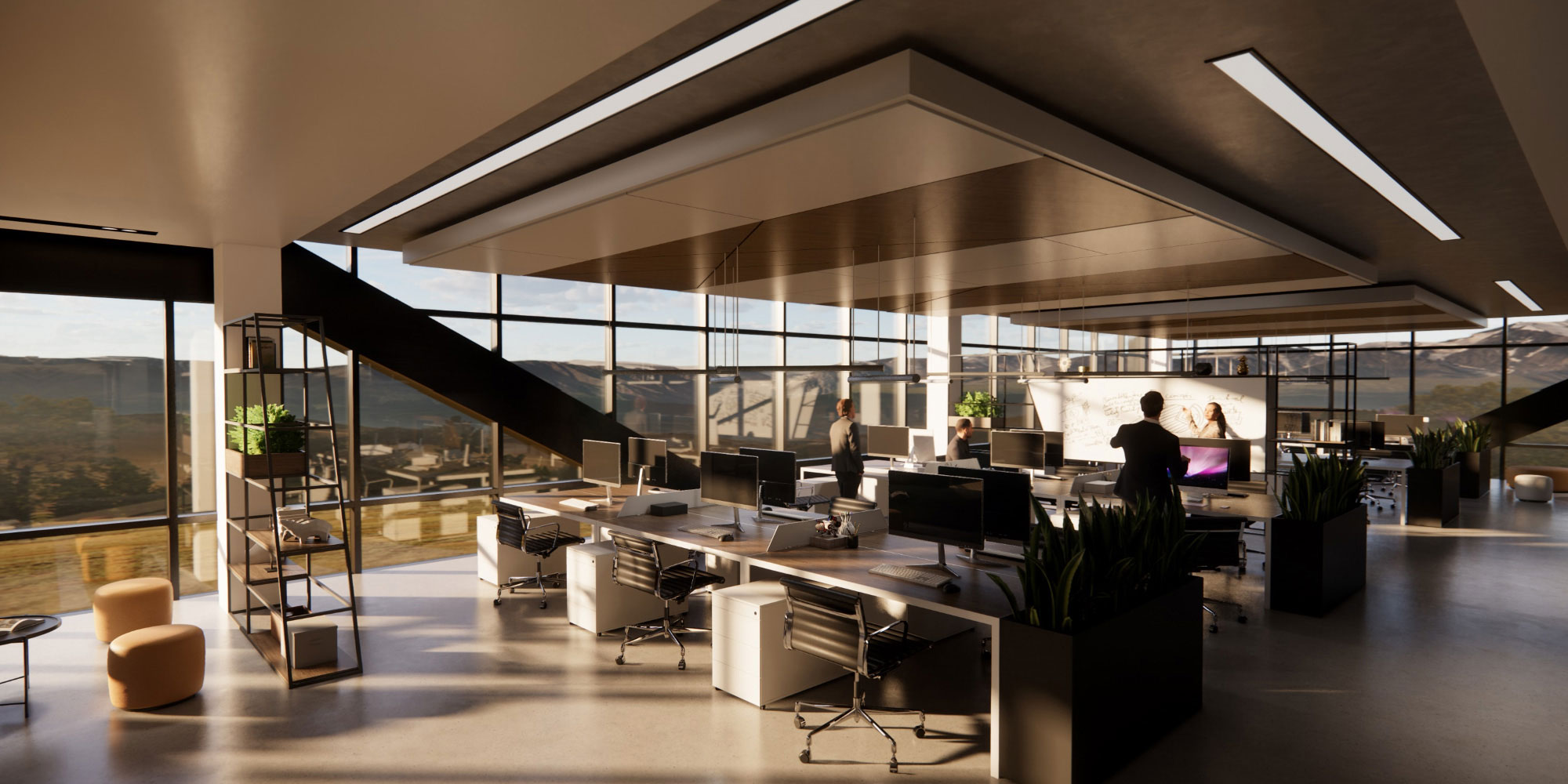 Beispiel-Rendering einer Bürofläche mit Enscape.