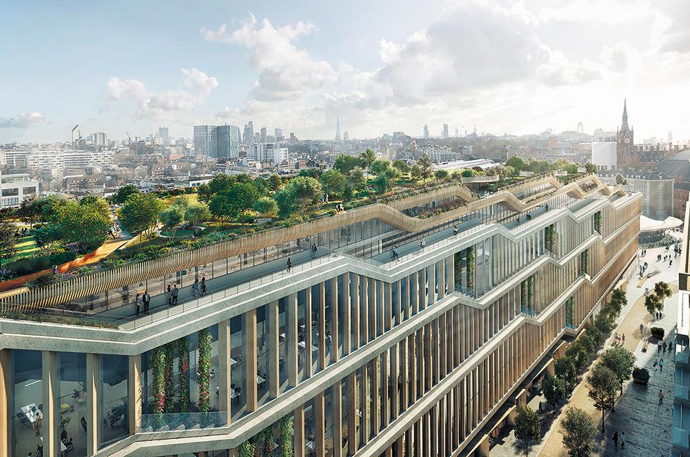 Thomas Heatherwick Studio und BIG planen den neuen Hauptsitz für Google bei King’s Cross. Der Dachgarten ist 300 m lang.