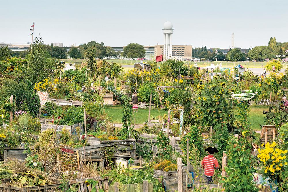 Ein Volksentscheid 2014 kippte die Pläne, das Tempelhofer Feld in Berlin zu bebauen. Heute sind dort Parks und Freizeitflächen, auch für Urban Gardening.