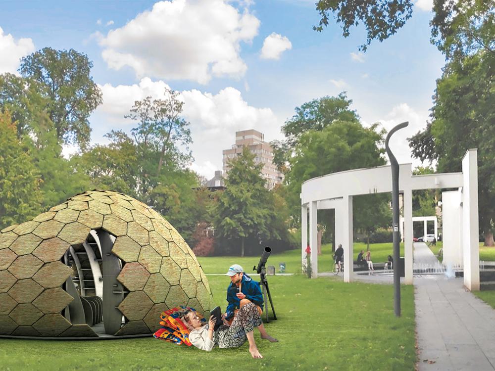 Visualisation of the My-Co Space sculpture to be exhibited at the tinyBe exhibition #1 at Metzlerpark in Frankfurt am Main starting 22 June 2021