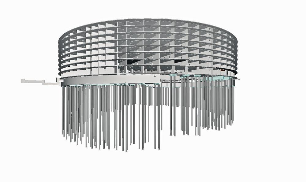 Das Gesamtmodell wurde in Teilmodelle für Tragwerk, Volumen, Leitungsführung und Fassade aufgeteilt, um die Datenmengen zu begrenzen.