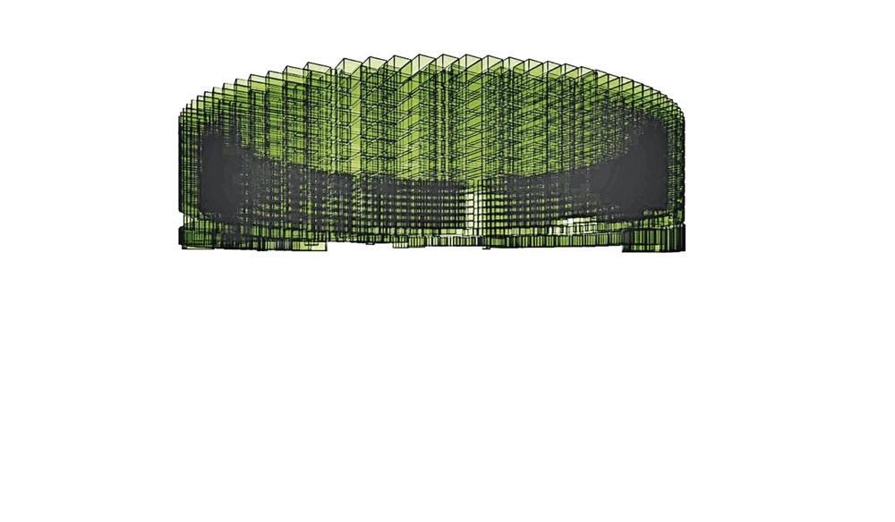 Das Gesamtmodell wurde in Teilmodelle für Tragwerk, Volumen, Leitungsführung und Fassade aufgeteilt, um die Datenmengen zu begrenzen.