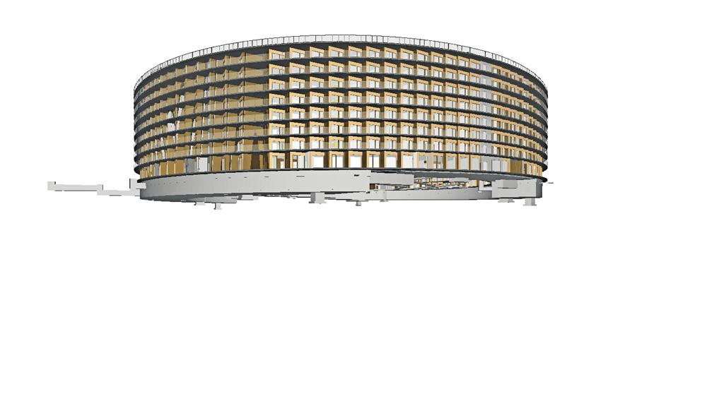 Das Gesamtmodell wurde in Teilmodelle für Tragwerk, Volumen, Leitungsführung und Fassade aufgeteilt, um die Datenmengen zu begrenzen.