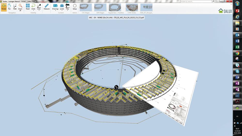 Die Unterteilung der Spirale erfolgte an den vertikalen Zäsuren der Treppenhäuser. 2D-Pläne der Kreissegmente unterstützten die Planung.