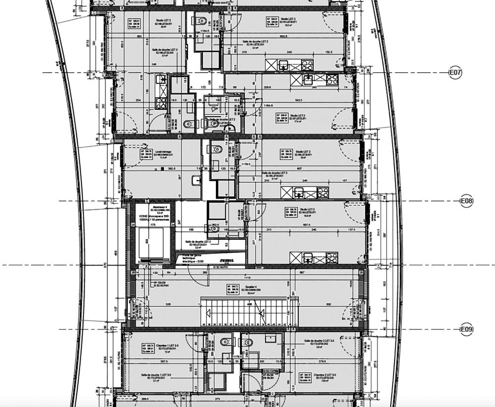 Die Unterteilung der Spirale erfolgte an den vertikalen Zäsuren der Treppenhäuser. 2D-Pläne der Kreissegmente unterstützten die Planung.