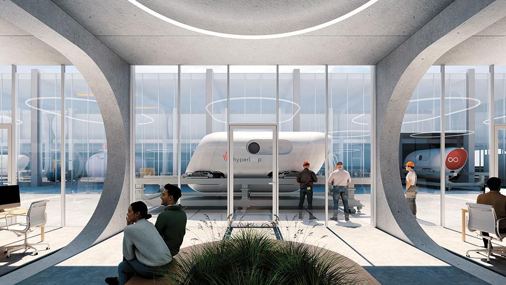 In Tucker County West Virginia, USA wird 2022 das Virgin Hyper - loop Certification Center gebaut. Die Empfangshalle liegt in der Biegung der sechs Meilen langen Unterdruckröhre.