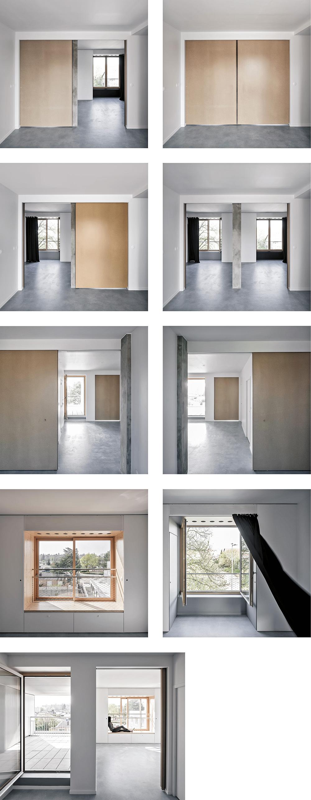Um Fläche zu sparen, legten die Architekten Treppe und Aufzug im Süden vor die Fassade. Ihr Stahlskelett setzt sich nahtlos in den Balkonen und Laubengängen zu beiden Seiten fort.