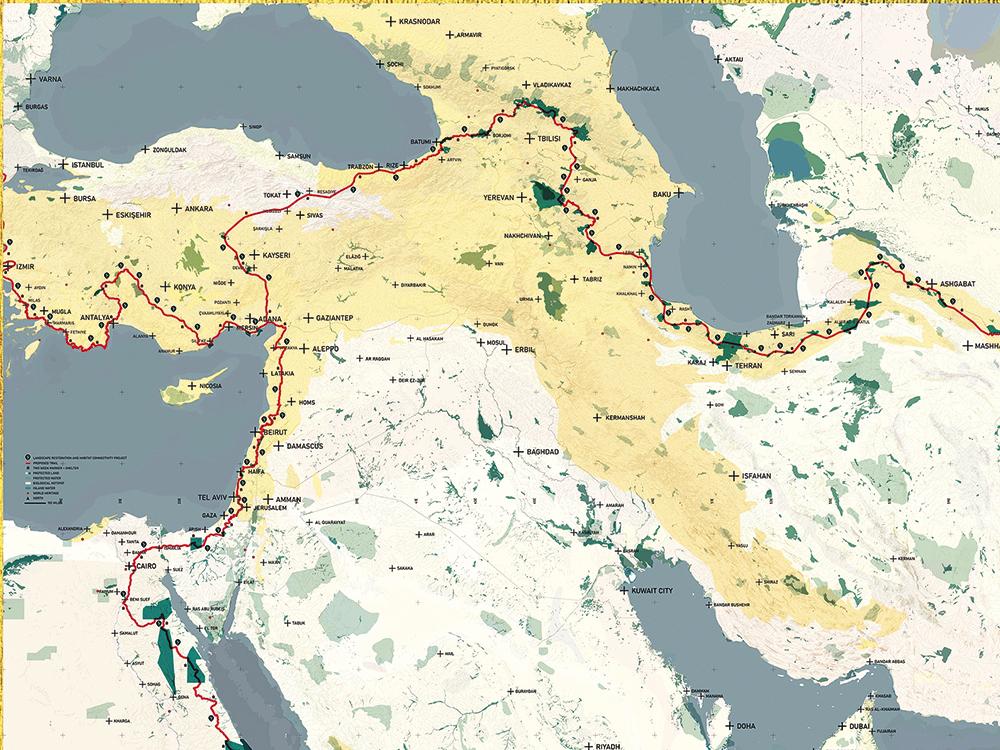 Für die Architekturbiennale 2021 in Venedig visualisierte Richard Weller seine Vision in detaillierten Landkarten. Hier die Türkei, der Kaukasus und das Zweistromland.