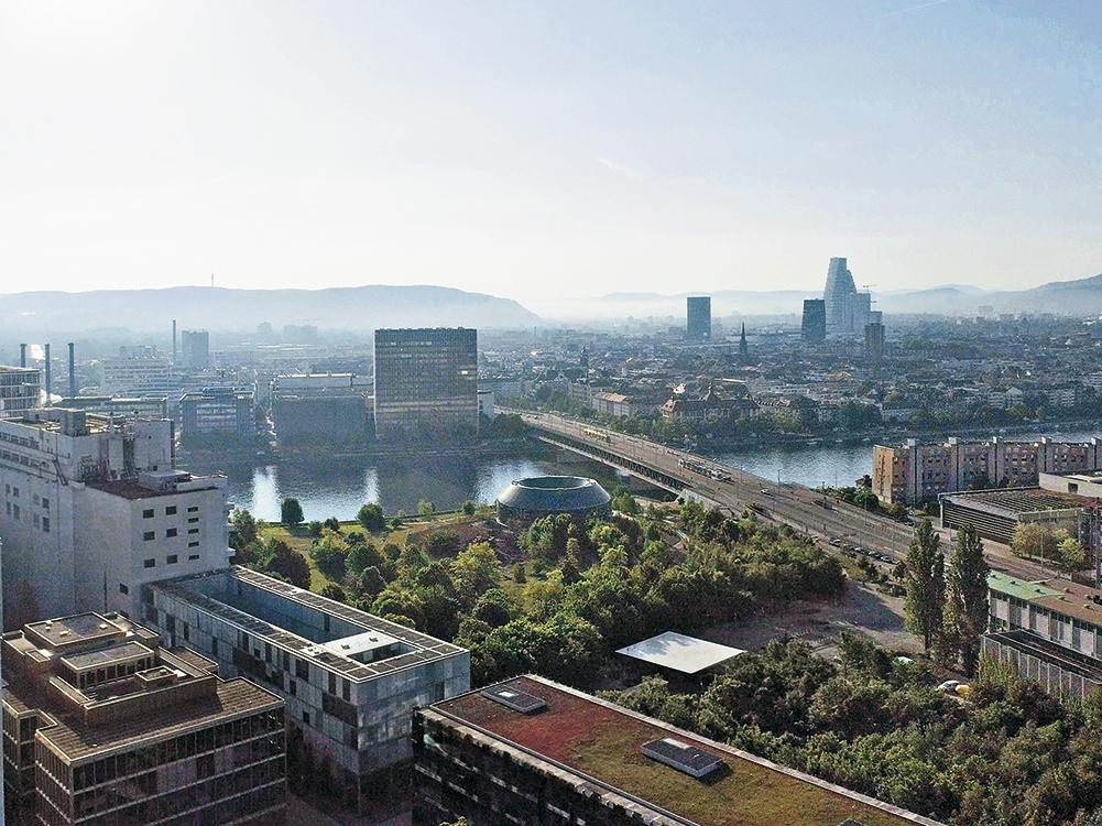 Der ringförmige Pavillon liegt in einem kleinen Park am Rhein und ist das erste öffentlich zugängliche Gebäude auf dem Firmenareal des Pharmakonzerns Novartis.