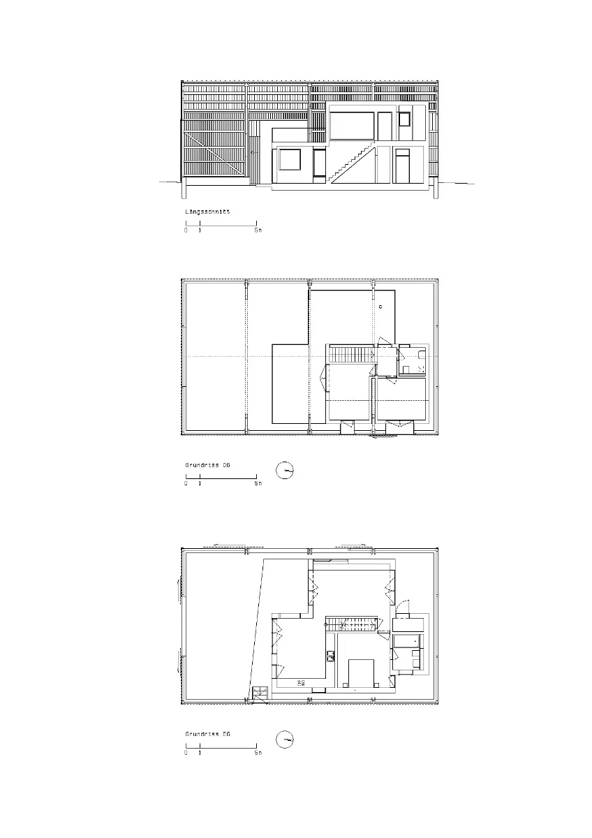 Längsschnitt, Grundriss EG + DG, Grafik