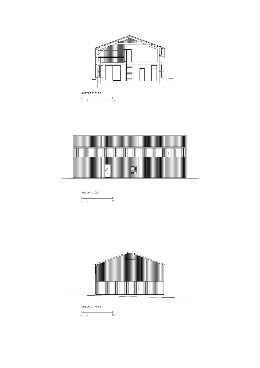 Querschnitt, Ansicht Ost + Nord, Grafik