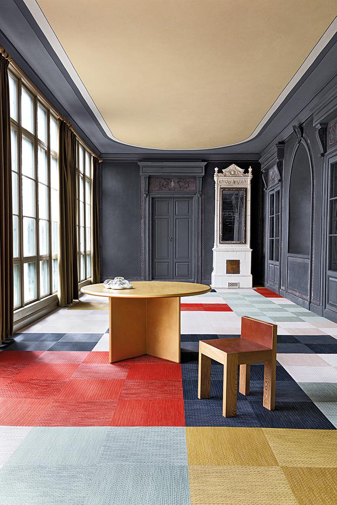 Der Vinyl-Bodenbelag Artisan von Bolon ist in 17 Farben erhältlich und wird als Bahnenware, Fliese und in Sonderformaten angeboten.
