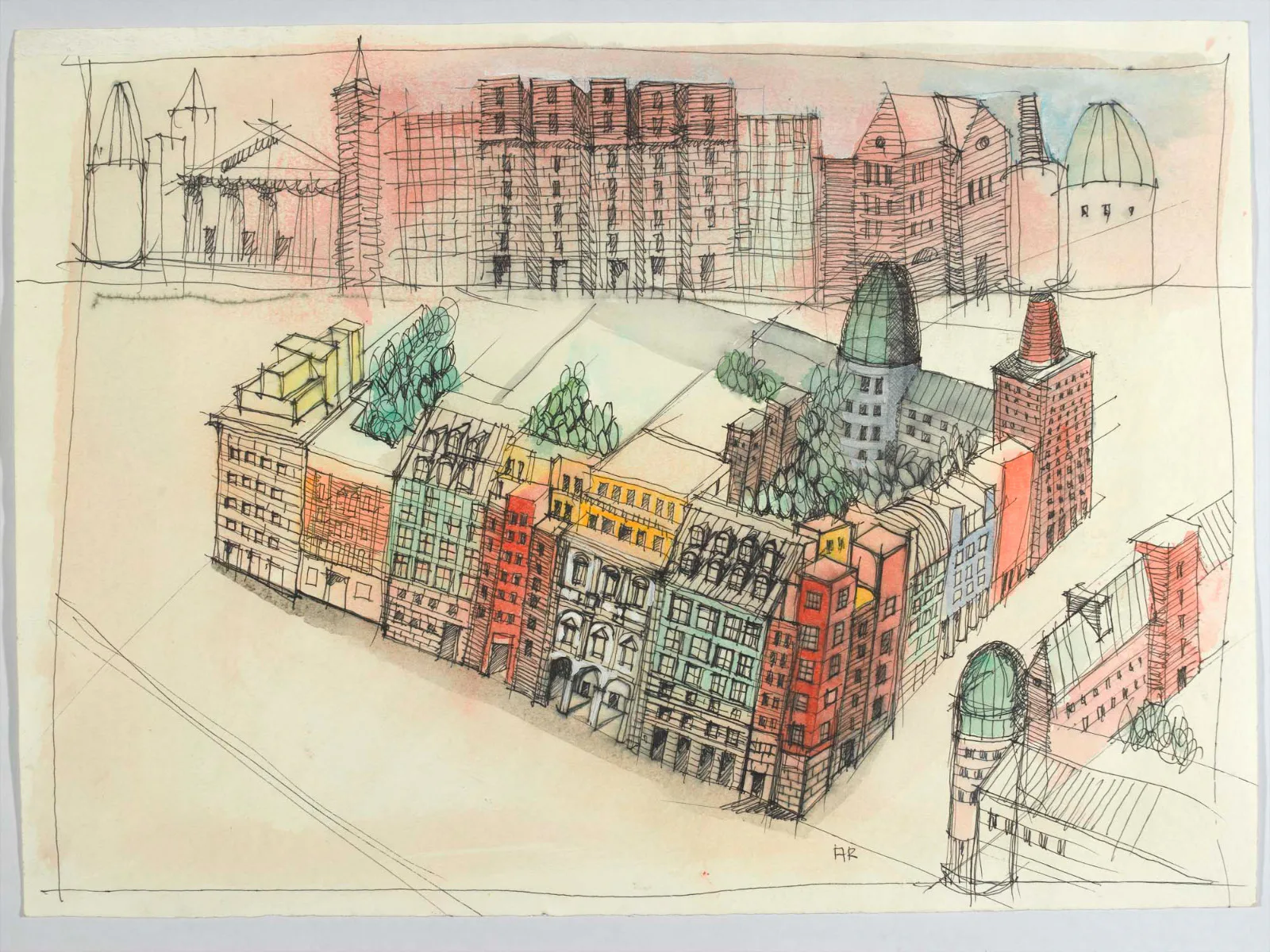 Ohne Titel, undatiert, Aquarell und Tinte auf Papier, 36,6 x 50,5 cm, Privatsammlung.