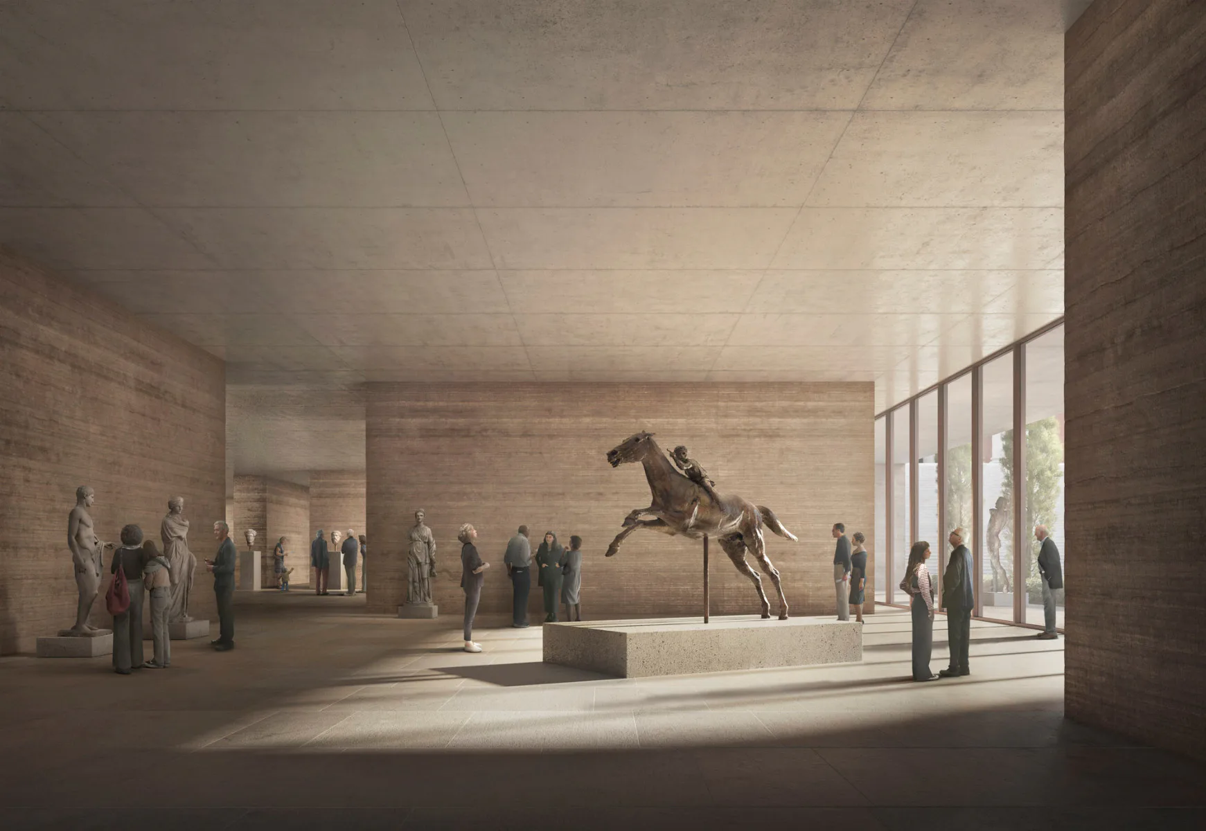 Fließender Ausstellungsraum mit diagonalen Ansichten.