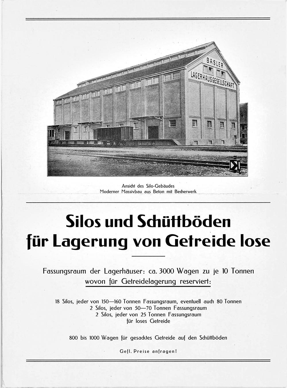 Seit 1912 steht das Getreide- und Kaffeesilo auf dem ehemaligen Güterbahnhofsgelände. Seine Kubatur ist die gleiche geblieben, neu sind jedoch die großen Bullaugenfenster.