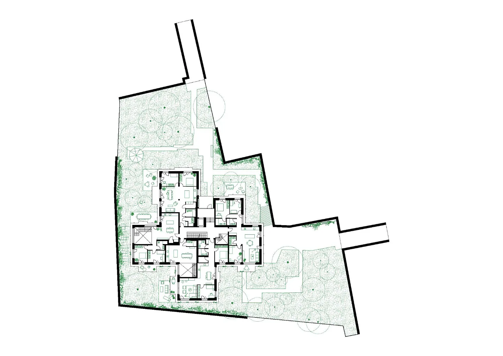 Grundriss Erdgeschoss mit oberer Gartenmauer, Grafik