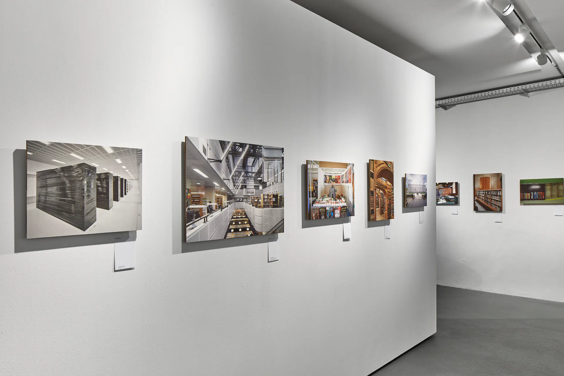 Ausgestellte Fotografien zeigen das Verhältnis von Architektur zu Büchern.