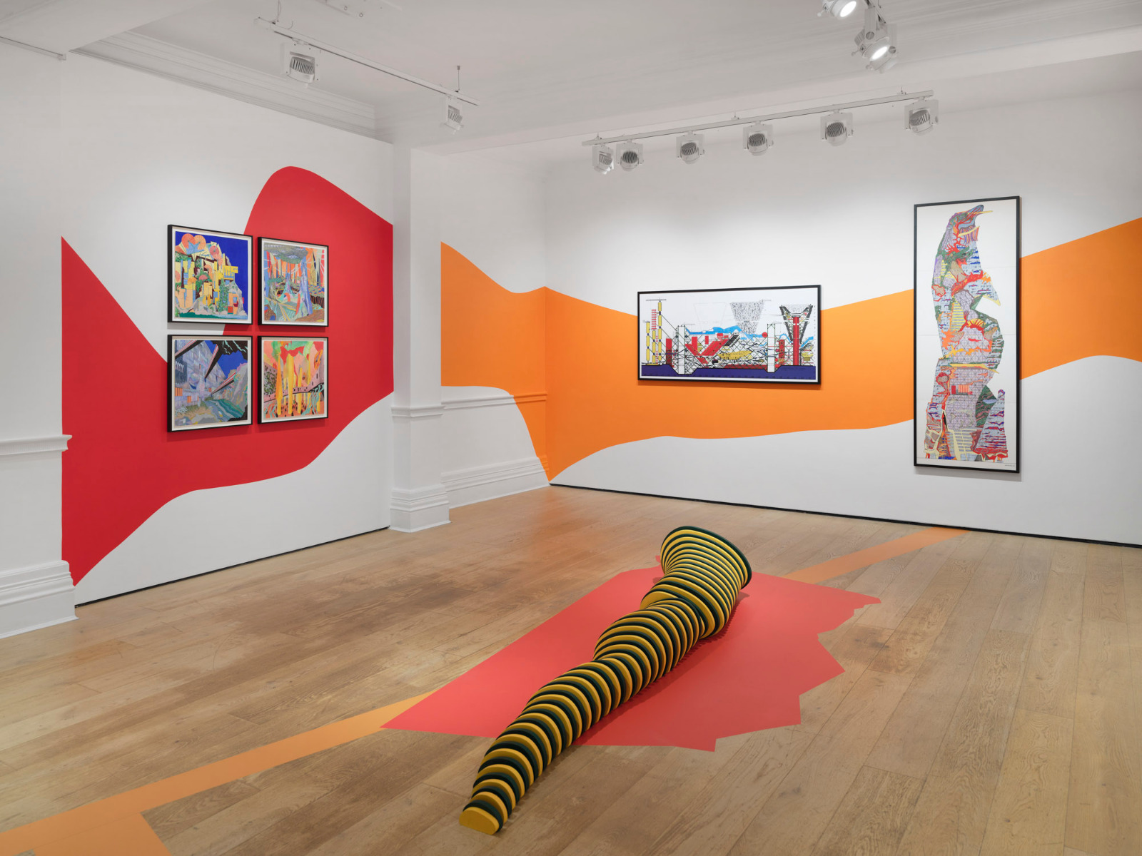 Installationsansicht: Peter Cook, Cities, Richard Saltoun Gallery London, 2023, Mit freundlicher Genehmigung der Richard Saltoun Gallery London und Rom