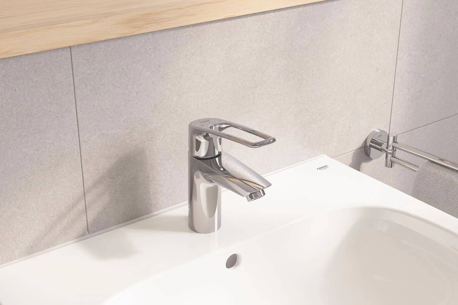 Die Grohe Eurosmart Professional ist in 47 Varianten erhältlich – hier in S-Größe mit nutzerfreundlichem offenem Hebel.