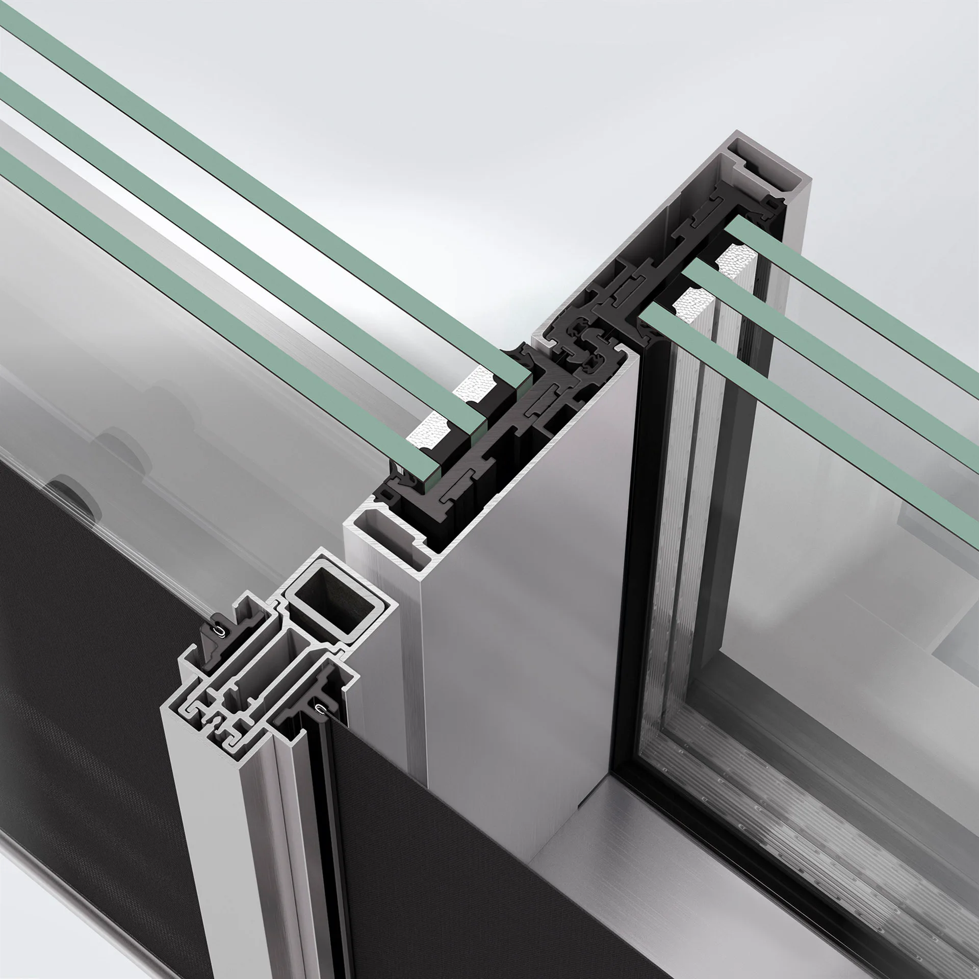 Mit der minimale Ansichtsbreiten der Führungsschienen fügt sich der Sonnenschutz nahtlos in das Design der Schiebesysteme ein.