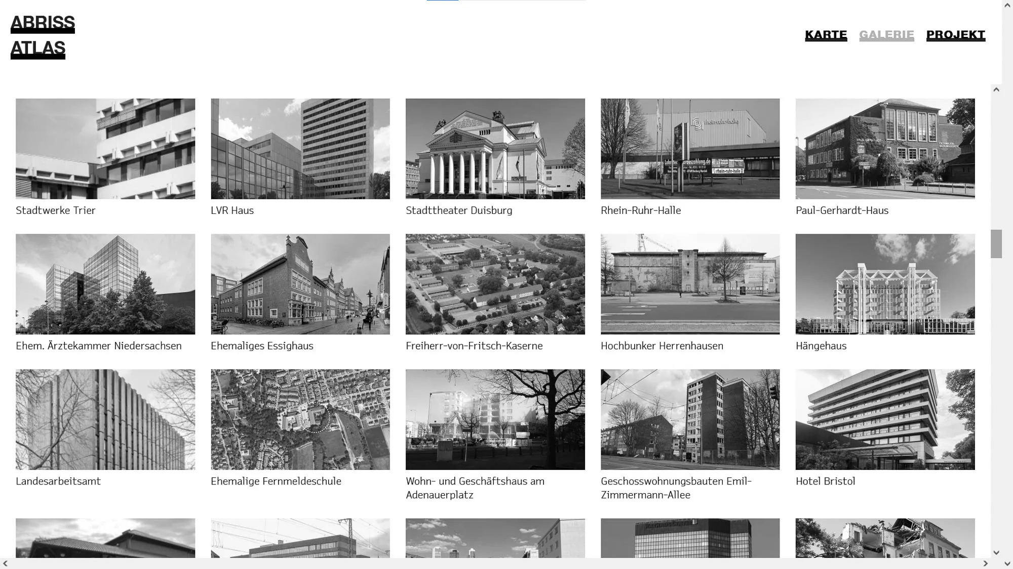 Eine Galerie zeigt Bilder von Gebäuden, die abgerissen wurden oder von einem Abriss bedroht sind.