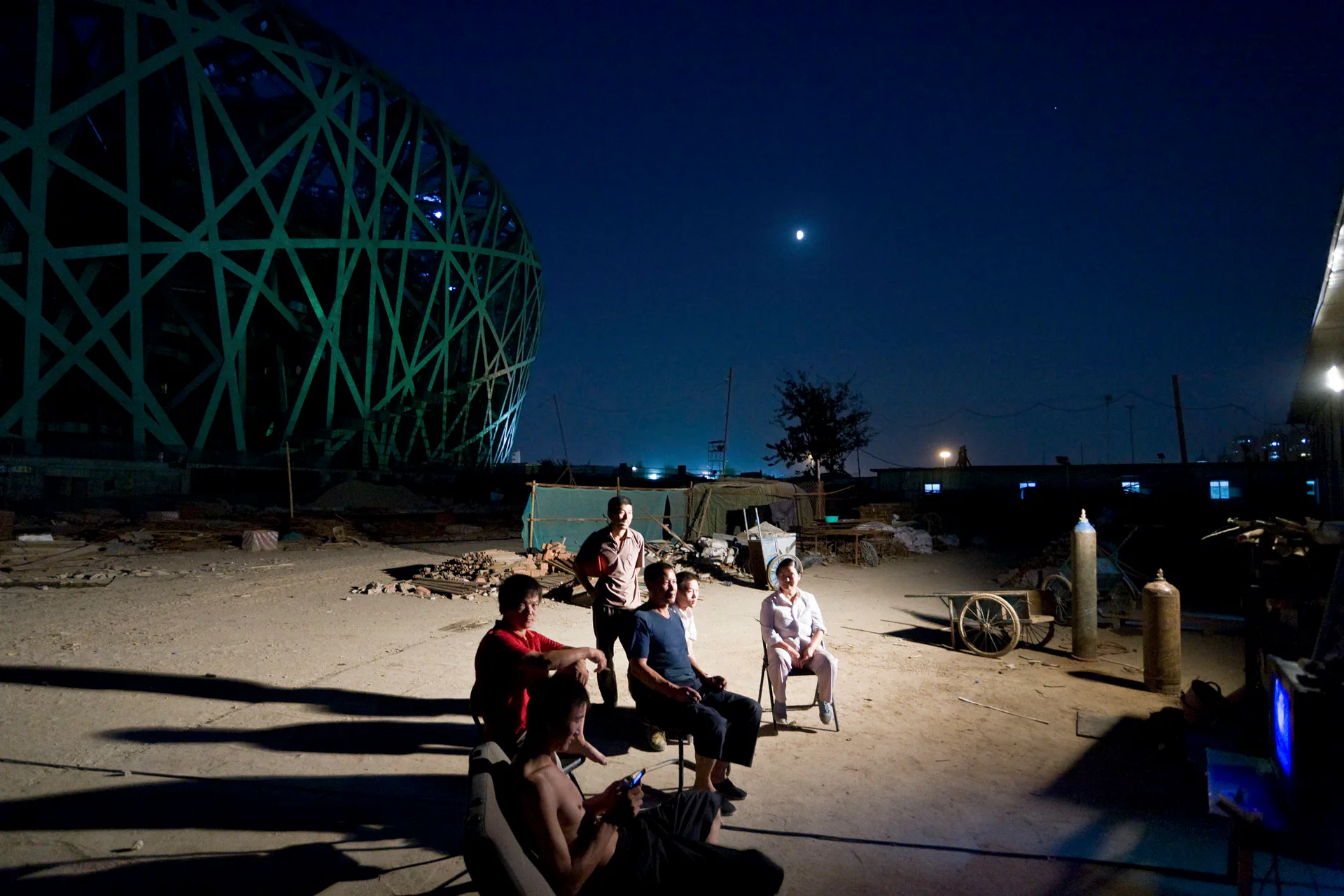 Baustelle des Nationalstadions in Peking, China, 2007. Entworfen von Herzog & de Meuron
