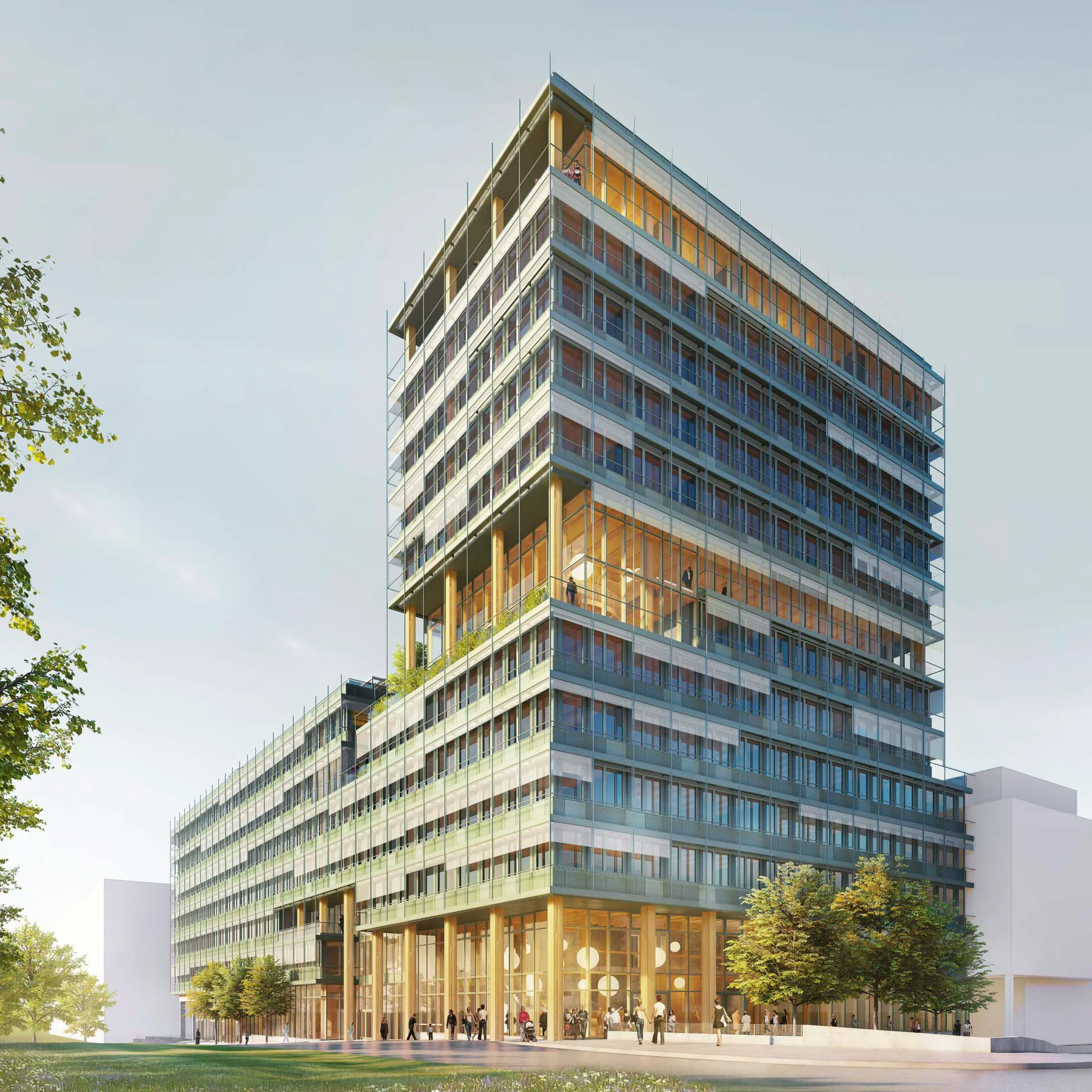 Der 13-stöckige Holzhybridbau soll unter anderem die Zentrale der Umweltbank beherbergen.