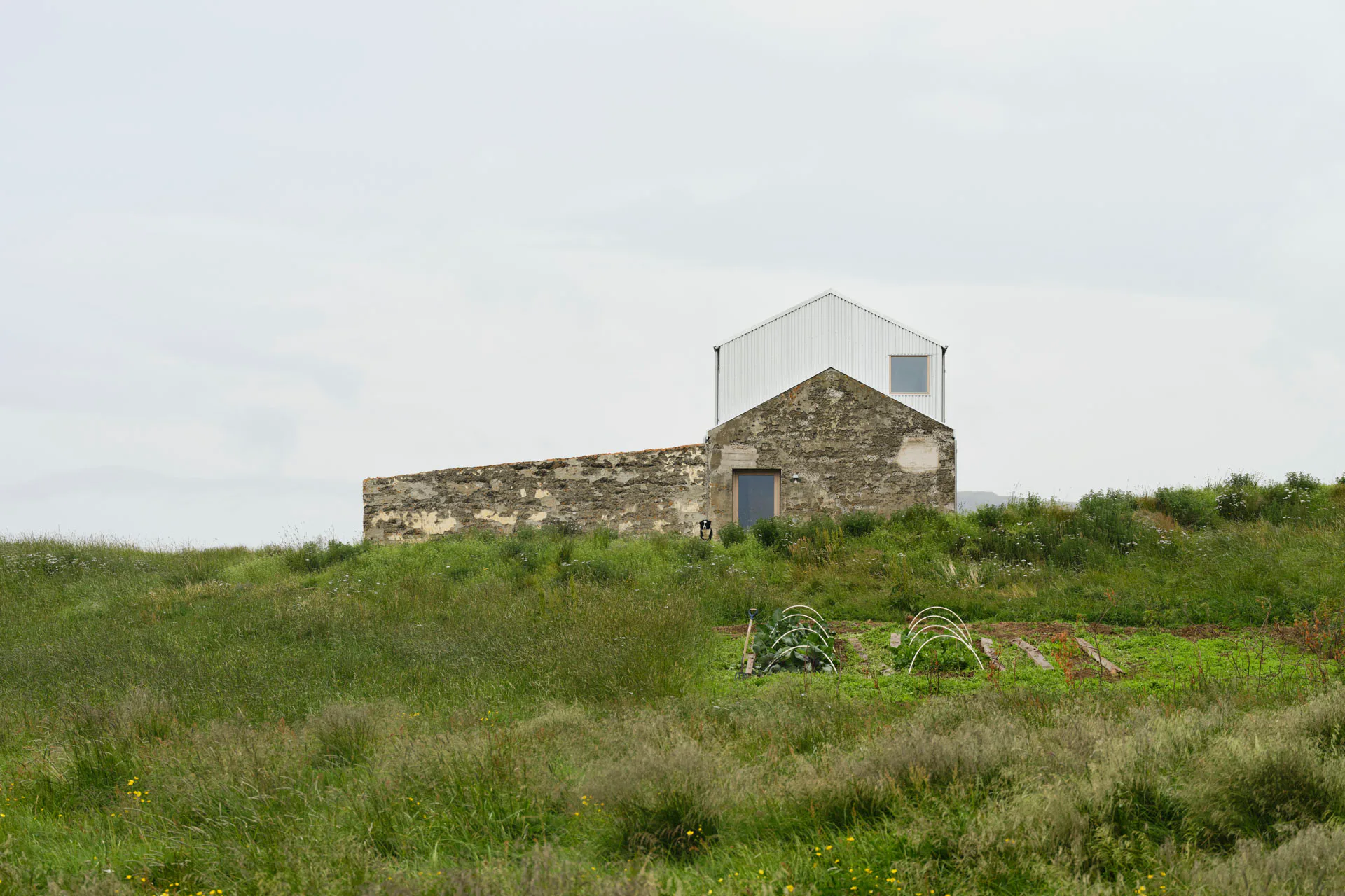 Die Fassade des Anbaus ist mit gewelltem Industrie-Aluzink verkleidet.