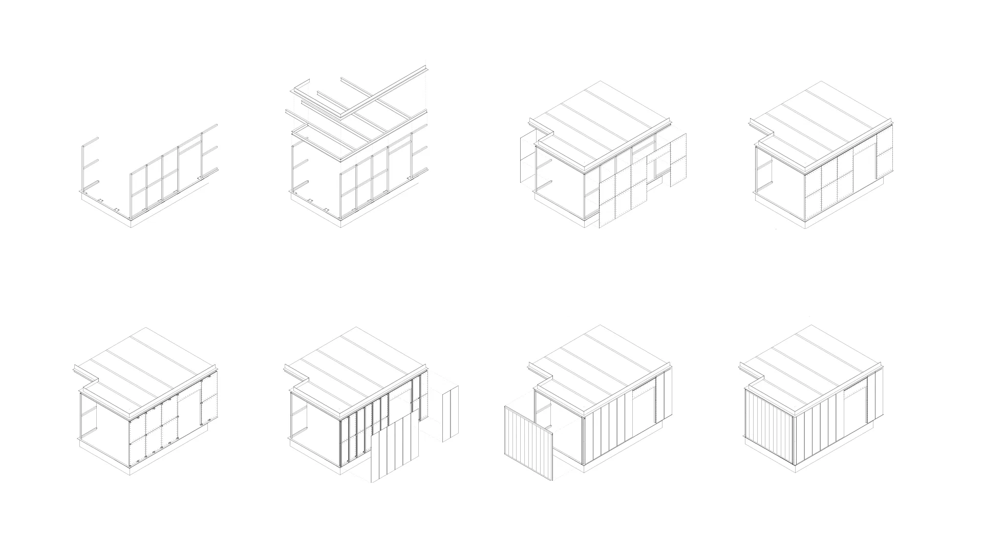 Der Neubau besteht aus einer dekonstruierbaren Metall- und Profilglaskonstruktion, Grafik