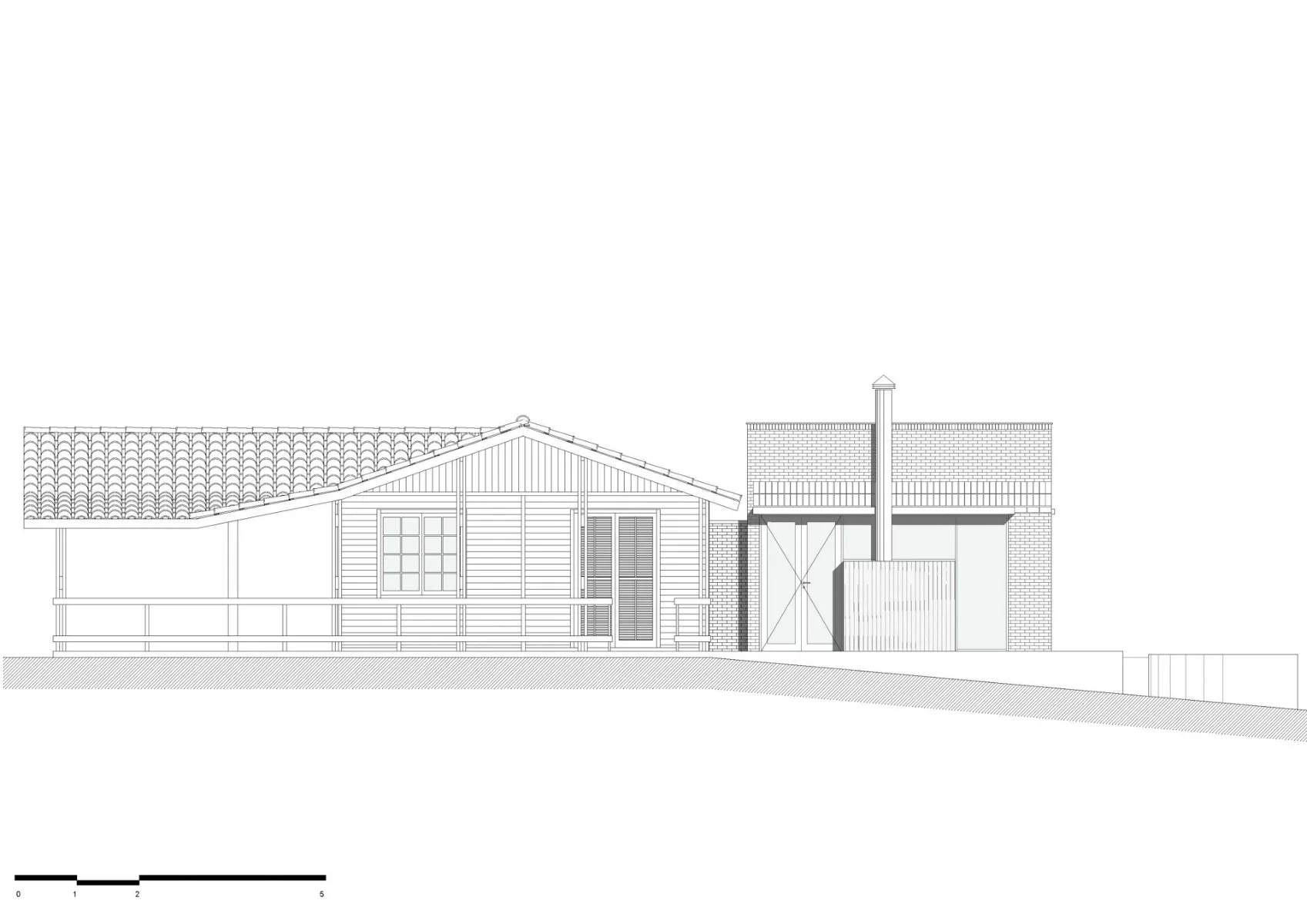 Ansicht Wohnhaus, Bestand und Anbau, Grafik