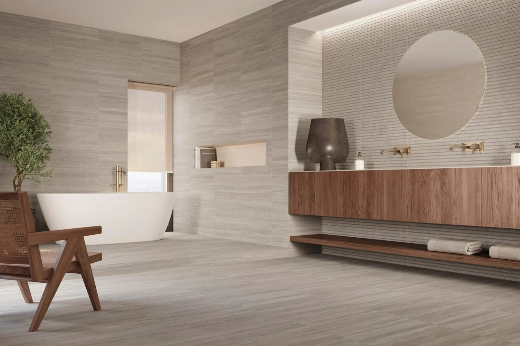 Die Fliese Weston Bano Alta von Undefasa reinterpretiert den Naturstein Portland Stone.