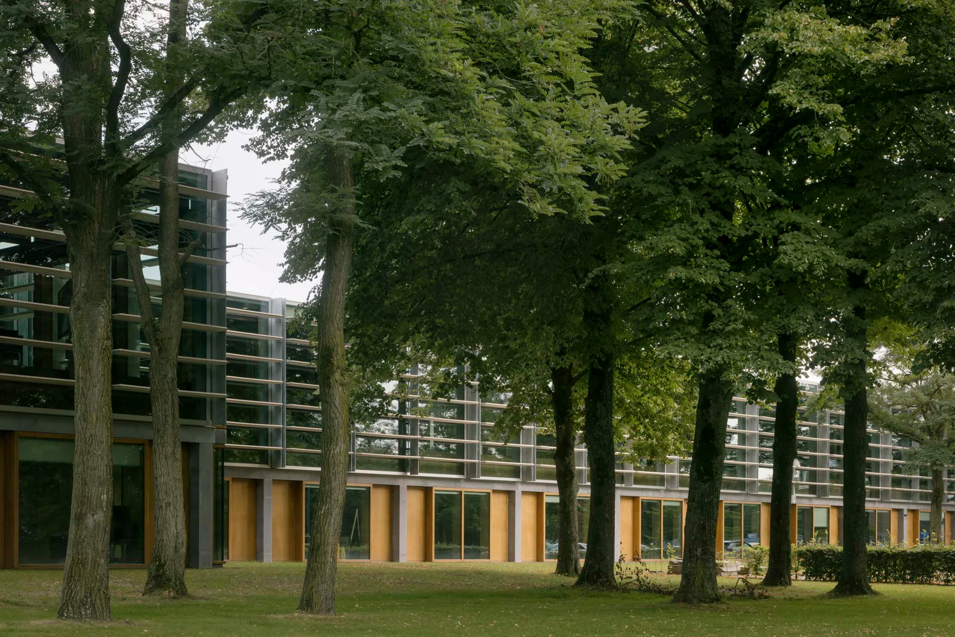 Wiederverwendete Sonnenschutzlamellen helfen an der Südfassade gegen Überhitzung.