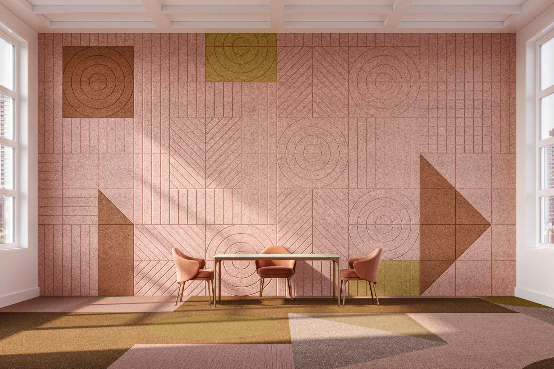 Vom Boden bis zur Decke Ton in Ton – diese Raumgestaltung ist künftig mit den Produkten von Baux und Tarkett möglich.