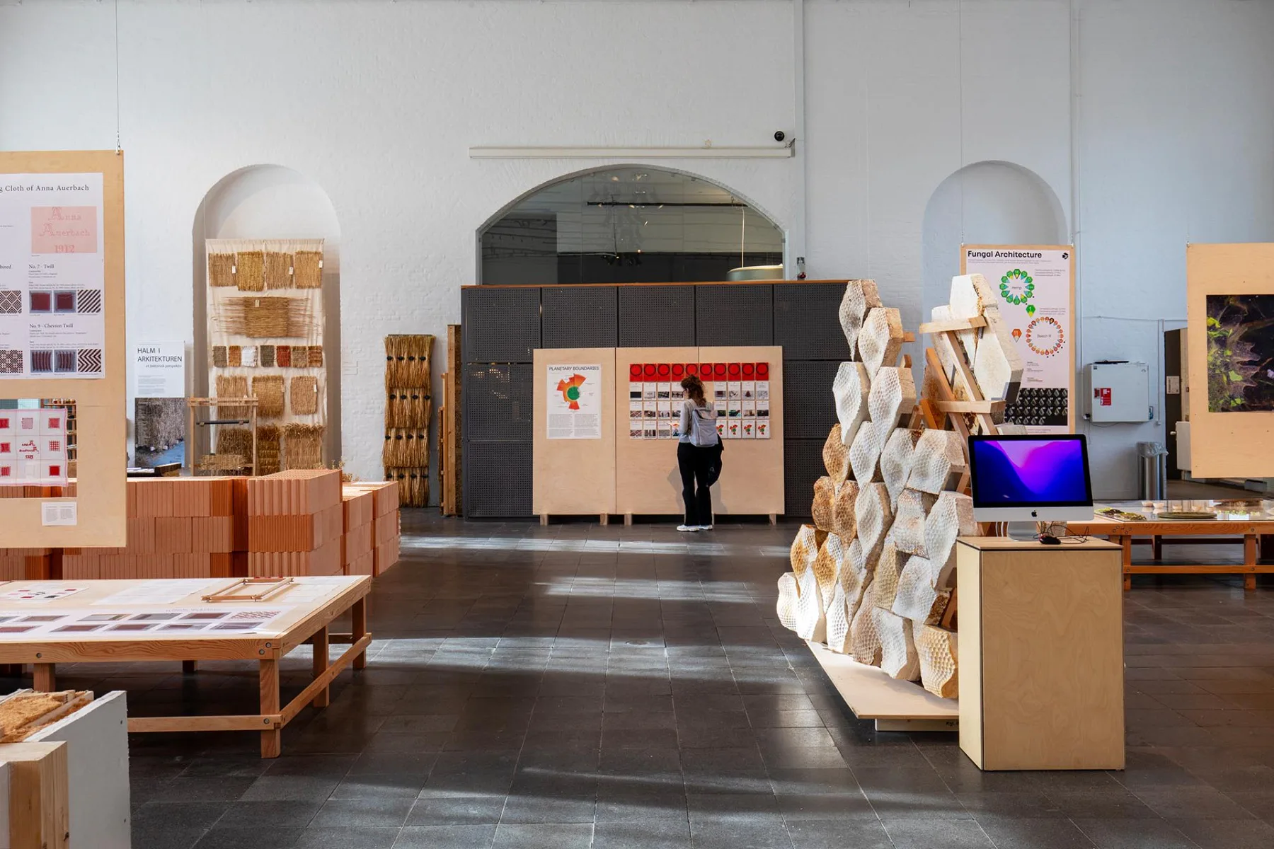 Blick in die Ausstellung „Planetary Boundaries – Rethinking Architecture and Design“, Royal Danish Academy, Kopenhagen, Dänemark, 2023