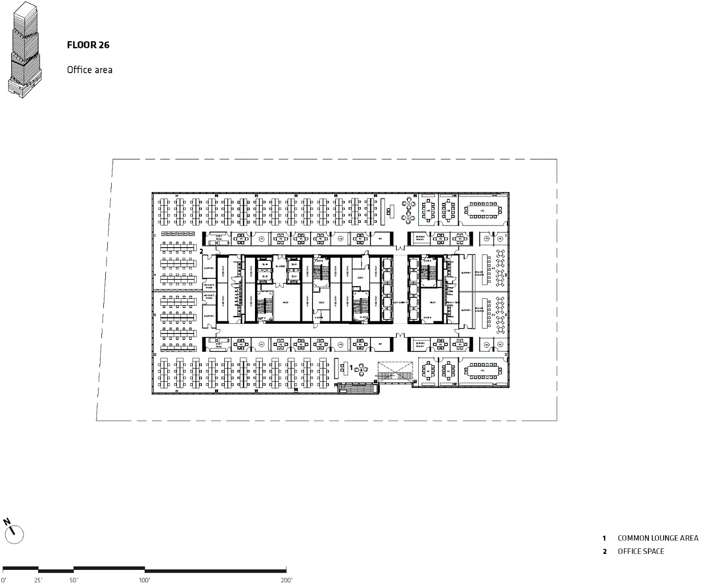 Grundriss des Bürogeschosses im 26. Stockwerk, Grafik