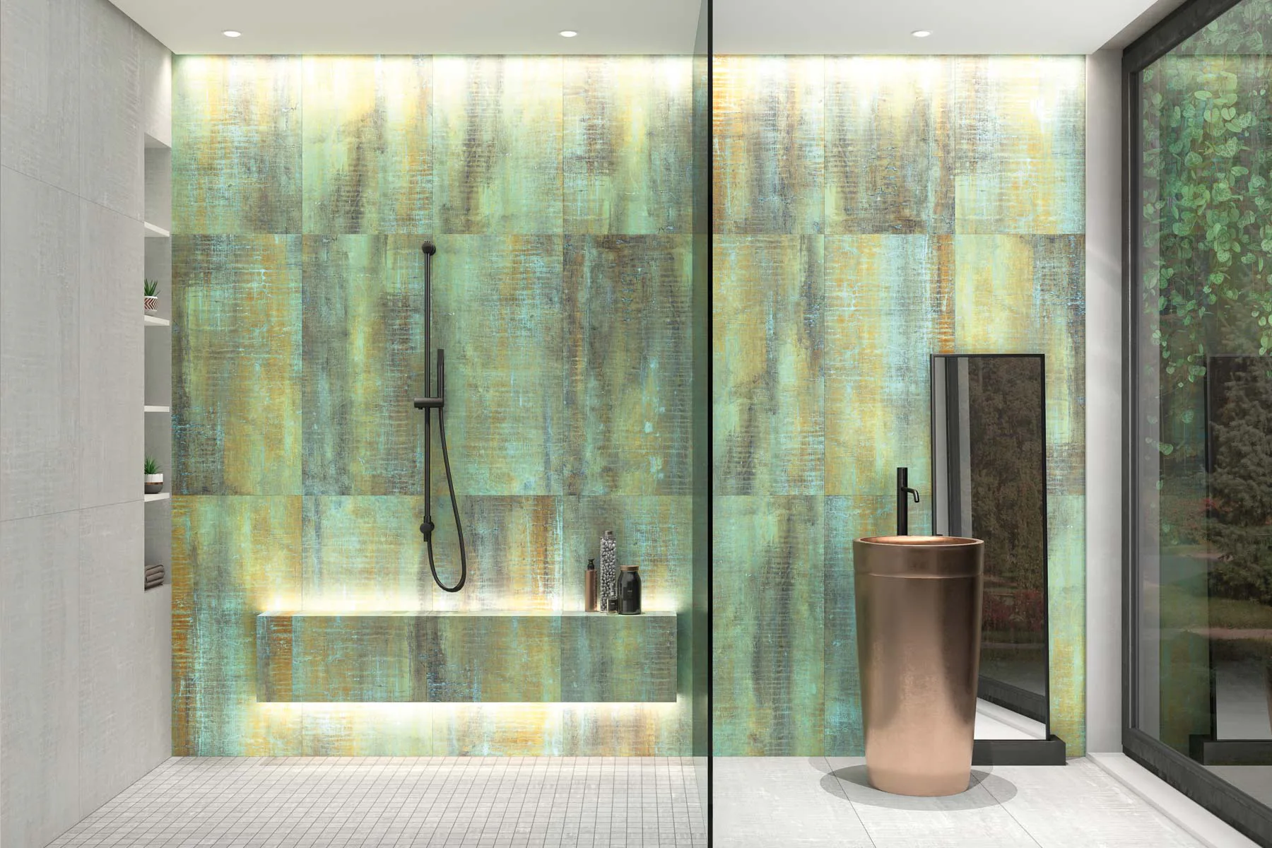 Kollektion Reggia Green & White 50 x 100 cm im Badezimmer