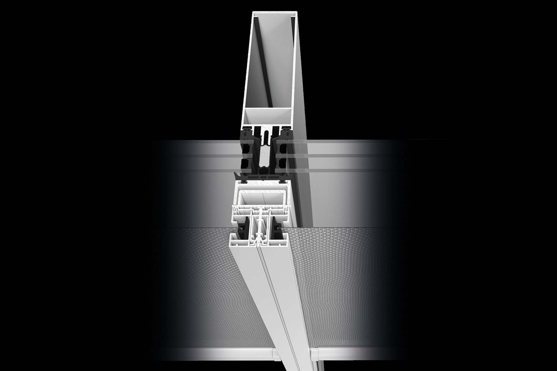 Integration des Sonnenschutzes heroal VS Z CS in das Fassadensystem heroal C 50 mittels neu entwickeltem Integrationsprofil.