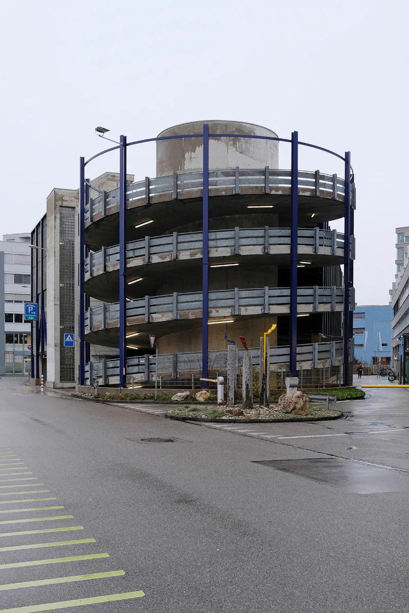 Spiralförmige Einfahrt des Parkhaus Leimgrube, Architekturwoche Basel 2024