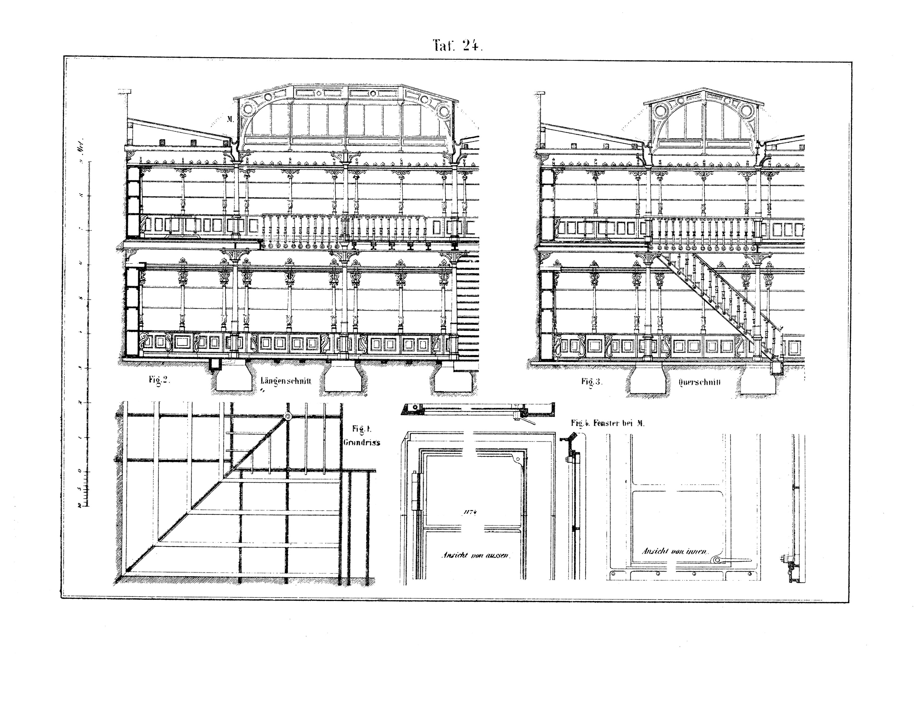 Taf. 24. // Gusseisernes Dachgerüst eines Magazins in Karlsruhe [Anm. d. Red]