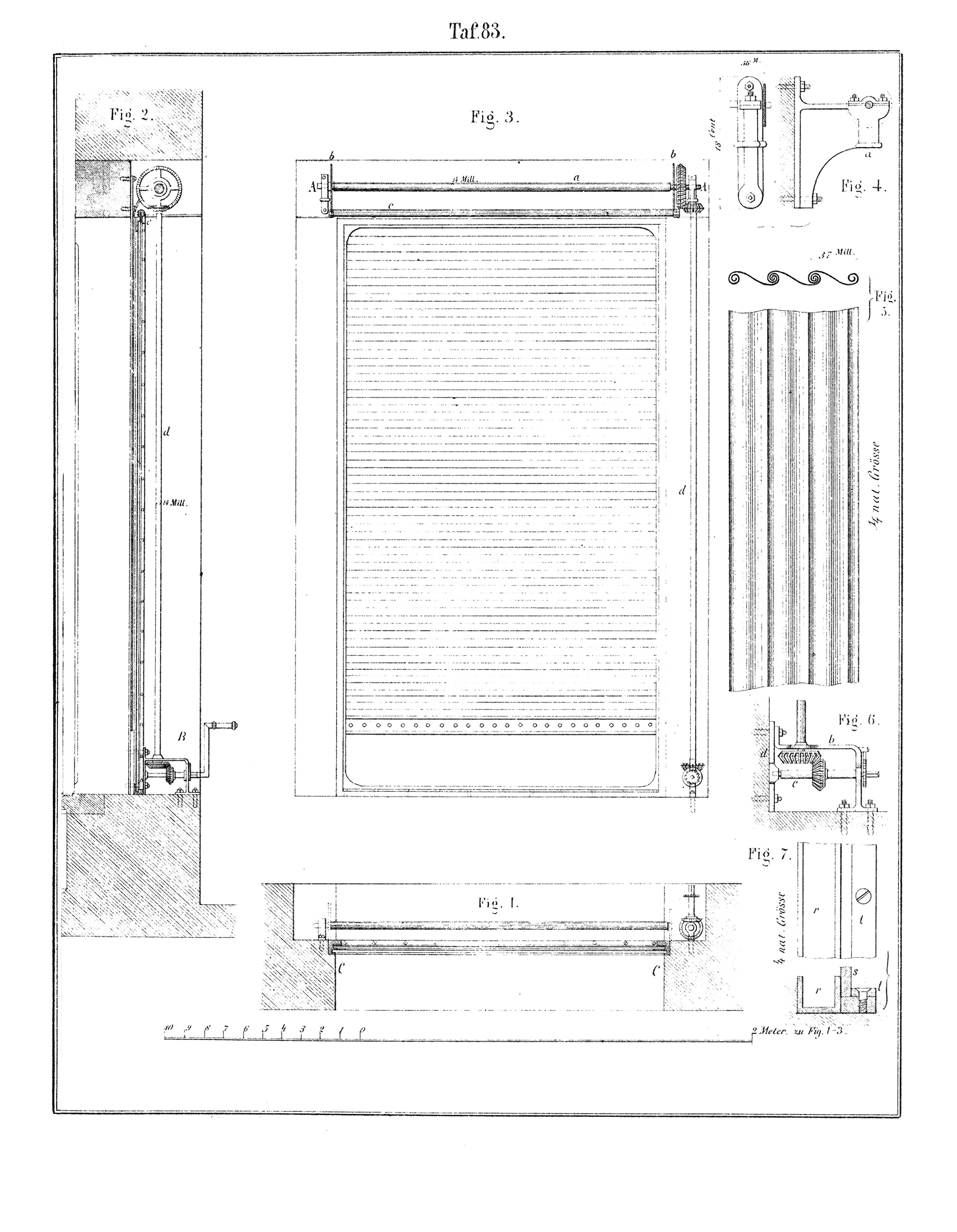 Taf. 83. // Drei-Tafel-Projektion Rolladen aus Eisen [Anm. d. Red.]