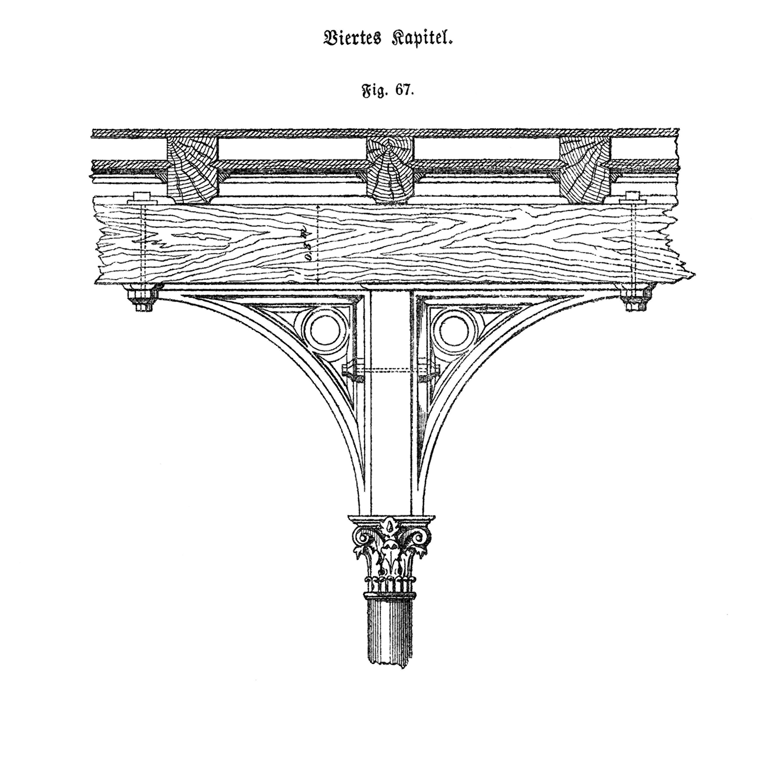 Fig. 67. // Verbindung Träger und Unterzug mittels durchgehender Schraubenbolzen [Anm. d. Red.]
