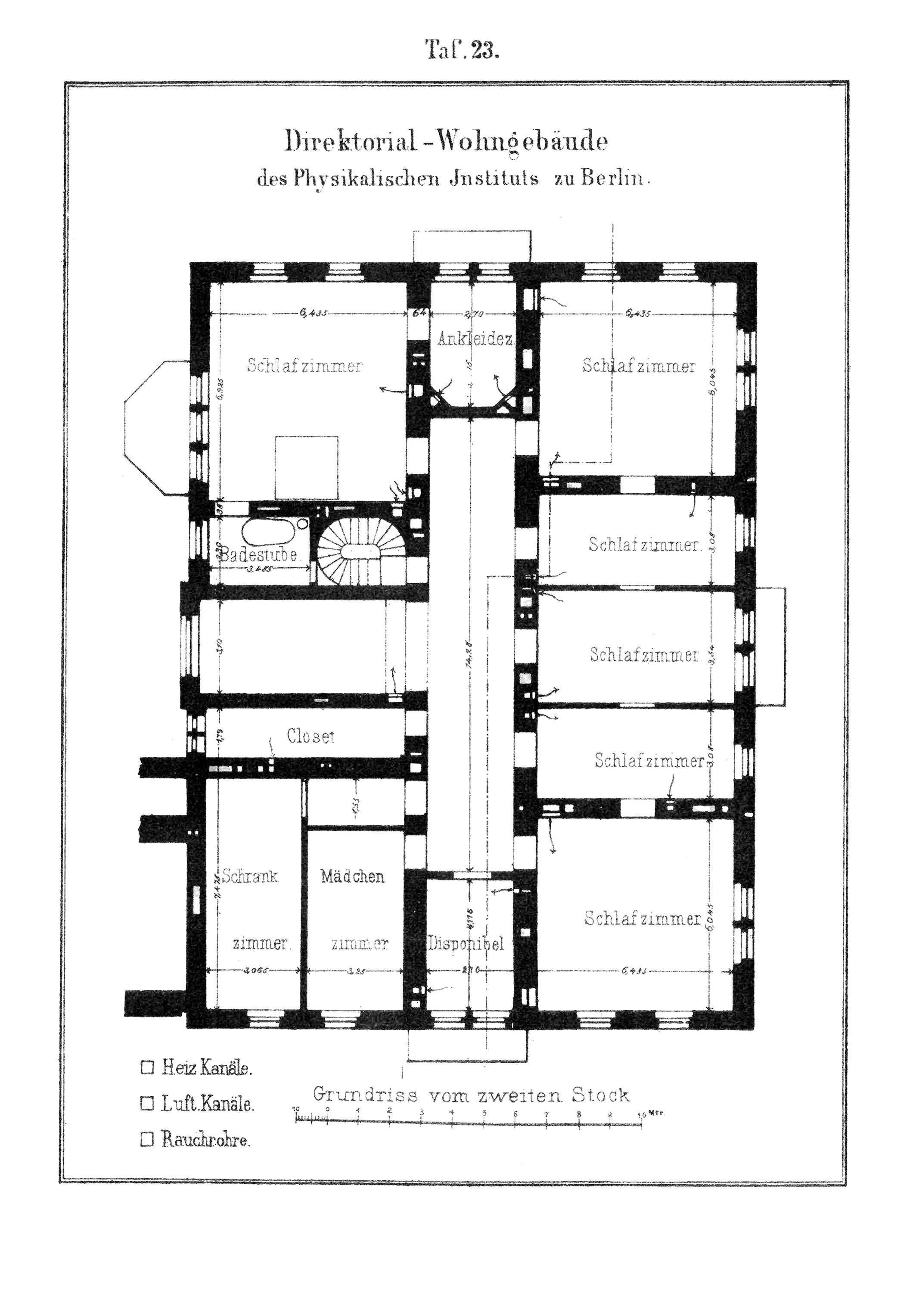 Taf. 23. // Grundriss 2. Obergeschoss Direktorial-Wohngebäude des Physikalischen Institutes zu Berlin [Anm. d. Red.]