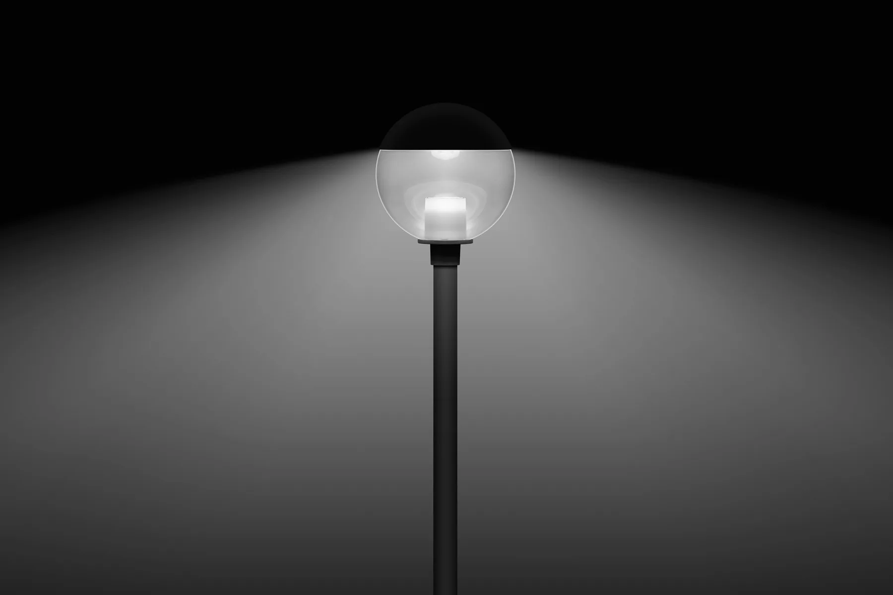 Die Kugel-Aufsatzleuchten von Bega mit Lichtstromanteil im oberen Halbraum unter 1%.