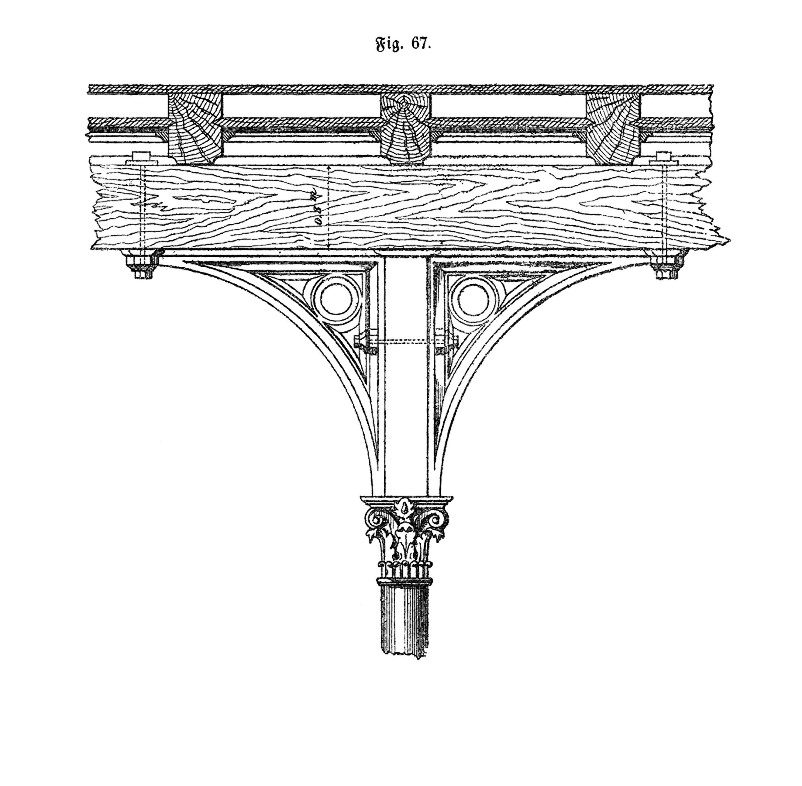 Fig. 67. // Verbindung Träger und Unterzug mittels durchgehender Schraubenbolzen [Anm. d. Red.]