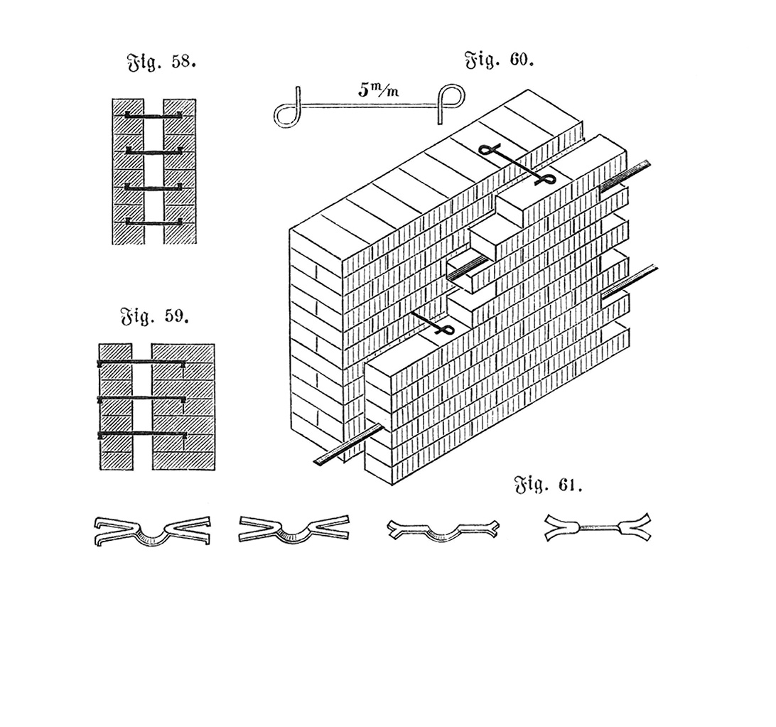 Fig. 58-61. Verschiedene Hohlmauerwerke mit Flacheisen