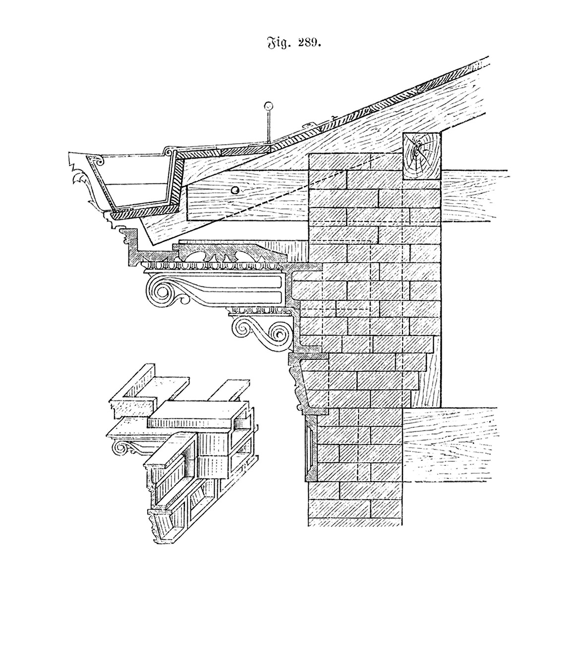 Fig. 289. Dachgesimsausbildung mit Terrakotta und Holzverkleidung [Anm. d. Red.]