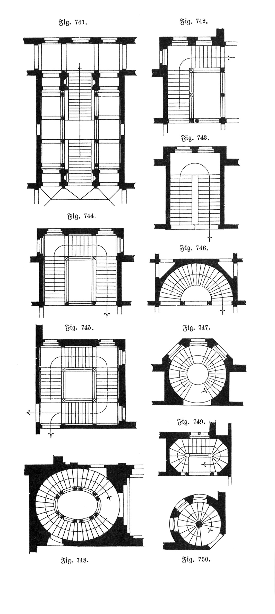 Fig. 741.-750. Treppenvariationen [Anm. d. Red.]